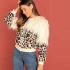 Shein Zip Up Faux Fur Leopard Jacket