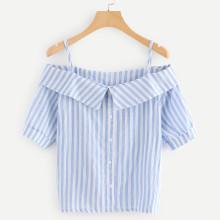Shein Off The Shoulder Striped Button Detail Top