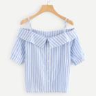 Shein Off The Shoulder Striped Button Detail Top