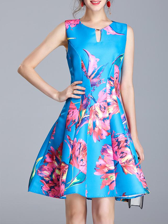 Shein Hollow Flowers Print A-line Dress