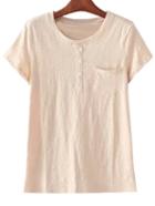 Shein Apricot Buttons Pocket Casual T-shirt