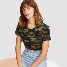 Shein Pearl Beading Camo Tee