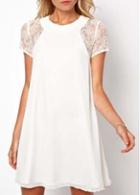 Rosewe Plus Size Short Sleeve White Mini Dress For Girls
