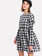 Shein Check Plaid Frill Trim Babydoll Dress