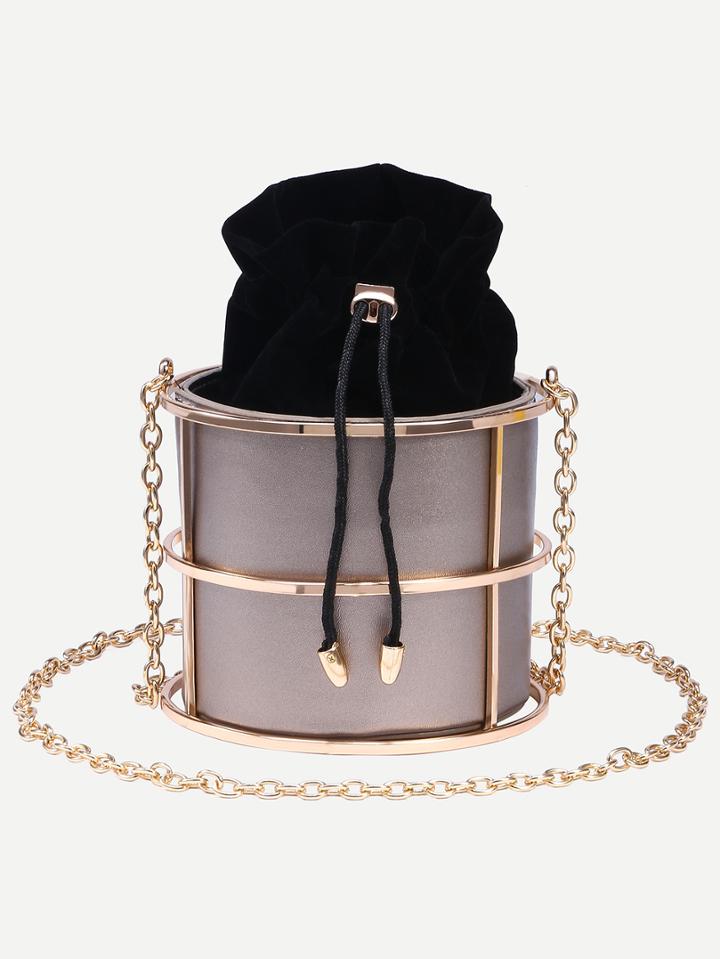 Shein Champagne Drawstring Closure Caged Chain Bag