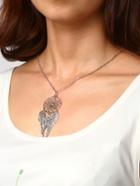 Shein Cut Out Circle Pendant With Carved Wing Necklace