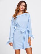 Shein Collared Asymmetric Shoulder Belted Cuff And Waist Dress