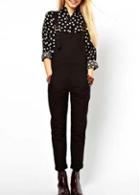 Rosewe Cute Strap Design Ankle Length Black Cotton Jumpsuit