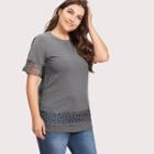 Shein Plus Hollow Out Crochet Panel Marled Tee
