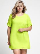 Shein Plus Size Rolled Sleeve Shift Dress - Light Green
