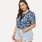 Shein Plus Ladder Strap Plunge Neck Camo Tee