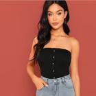 Shein Button Front Ribbed Bandeau Top