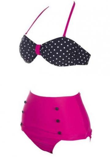 Rosewe Swimwear Suit Dot Printed Bra With Rose High Waist Thong