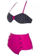 Rosewe Swimwear Suit Dot Printed Bra With Rose High Waist Thong