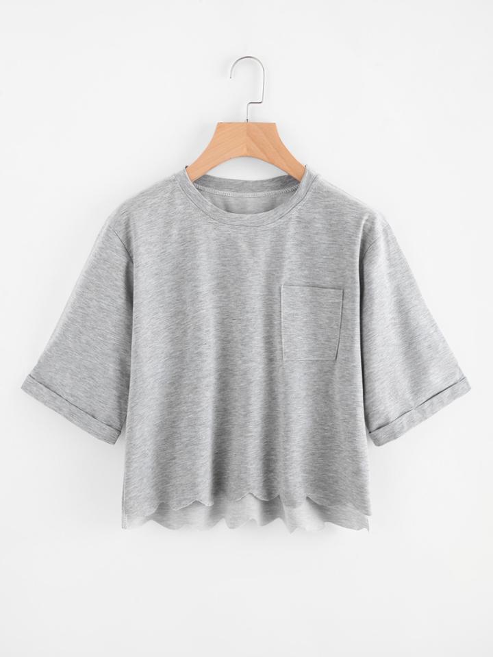 Shein High Low Scallop Hem Marled Tee
