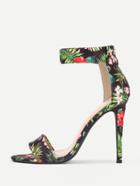 Shein Flower Print Two Part Stiletto Heeled Sandals