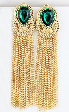 Shein Green Gemstone Tassel Earrings