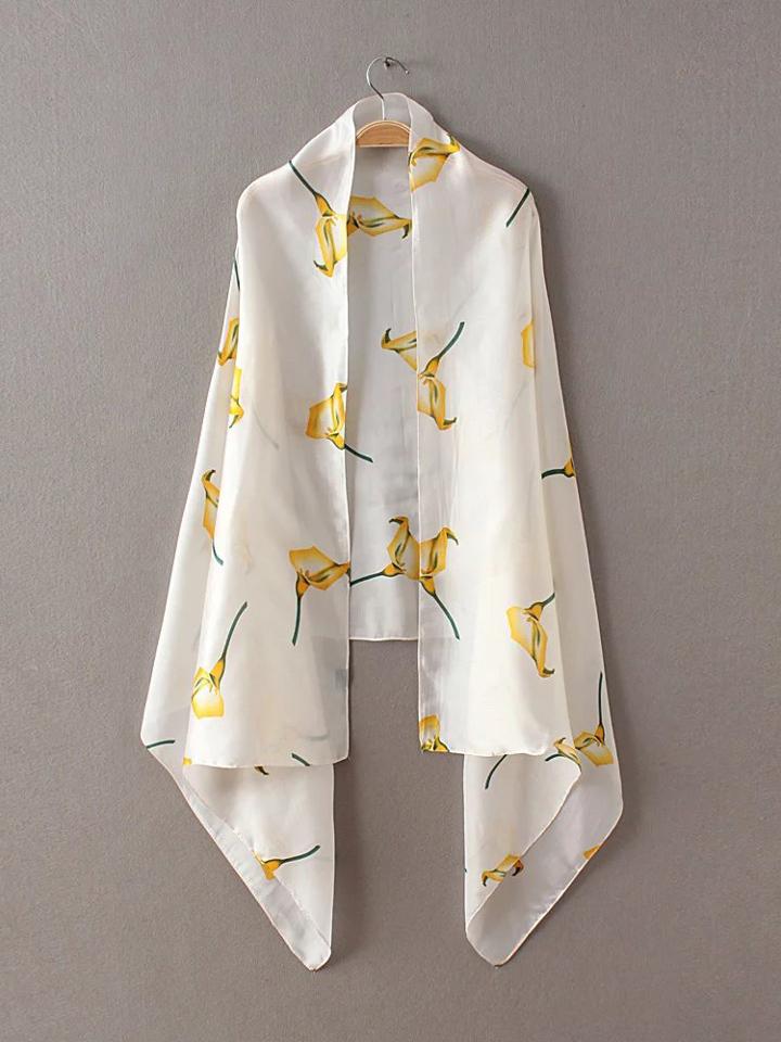 Shein Beige Floral Print Elegant Smooth Scarf