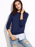 Shein Navy Asymmetric Shirt Hem 2 In 1 Sweatshirt