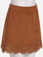 Shein Camel Suede Laser Cutout A Line Skirt