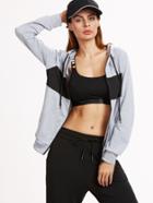 Shein Grey Hooded Contrast Trim Zipper Up Sweatshirt