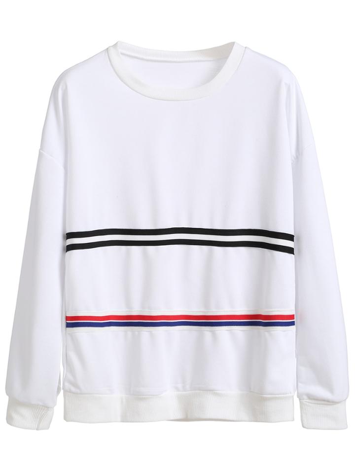 Shein White Striped Contrast Drop Shoulder Sweatshirt