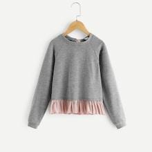 Shein Girls Contrast Hem Bow Tied Back Sweatshirt