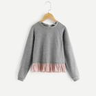 Shein Girls Contrast Hem Bow Tied Back Sweatshirt