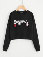 Shein Embroidered Tassel Patched Sweatshirt