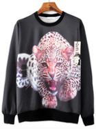 Shein Black Crew Neck Leopard Print Sweatshirt