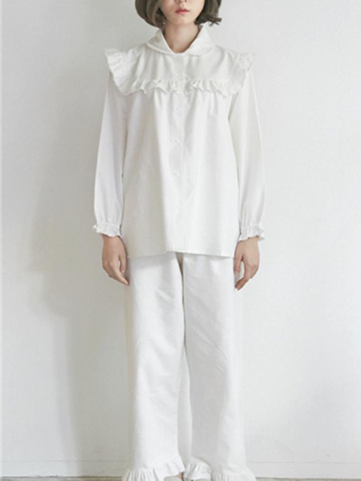 Shein Frill Crochet Trim Top & Pants Pj Set