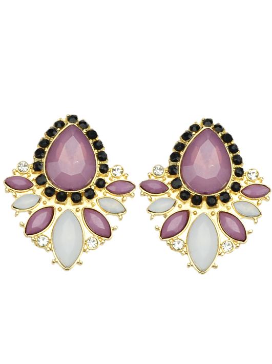 Shein Purple White Gemstone Gold Diamond Earrings
