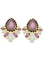 Shein Purple White Gemstone Gold Diamond Earrings