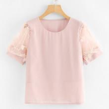 Shein Mesh Contrast Sleeve Tee