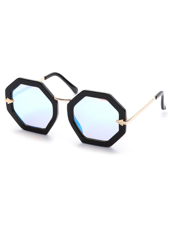 Shein Black Hexagon Frame Blue Lens Sunglasses