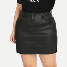 Shein Plus Pocket Patched Solid Denim Skirt