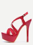 Shein Red Faux Suede Crisscross Platform High Heel Sandals
