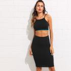 Shein Stripe Hem Crop Cami With Solid Skirt Set