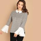 Shein Plus Cut-and-sew Bell Sleeve Collar Top