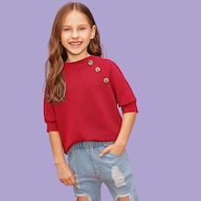 Shein Girls Button Detail Textured Top