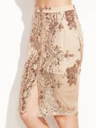 Shein Gold Embroidered Mesh Overlay Sequin Trim Skirt