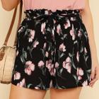 Shein Plus Self Belted Flower Print Shorts