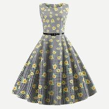 Shein Plaid Floral Print Belted Flare Dress