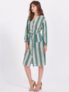 Shein Block Striped Self Tie Shirt Dress