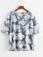 Shein Blue Florals Drop Shoulder T-shirt