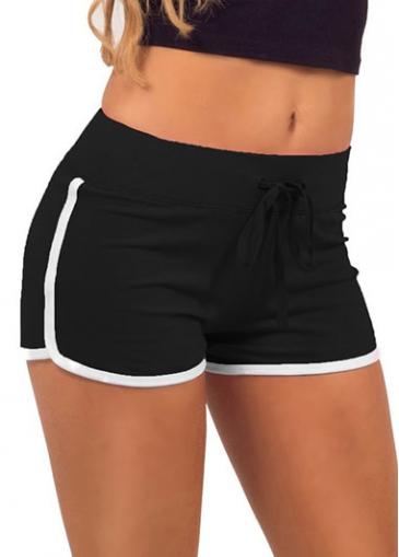Rosewe Cotton Drawstring Waist Black Skinny Shorts