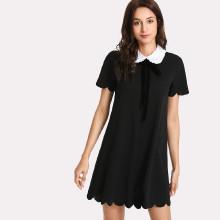 Shein Contrast Collar Scallop Trim Dress