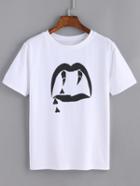 Shein Crew Neck Print White T-shirt