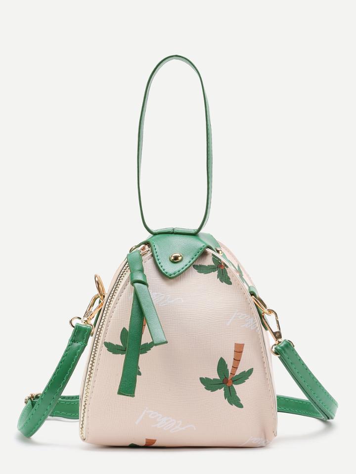 Shein Palm Tree Print Pu Shoulder Bag With Handle