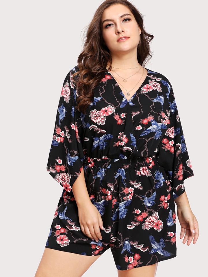 Shein Mixed Print Surplice Wrap Romper